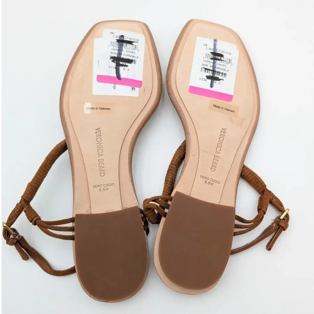 Veronica Beard Amelia Ankle Strap Thong Slingback Sandals Caramel Size US6.5M - Picture 8 of 12